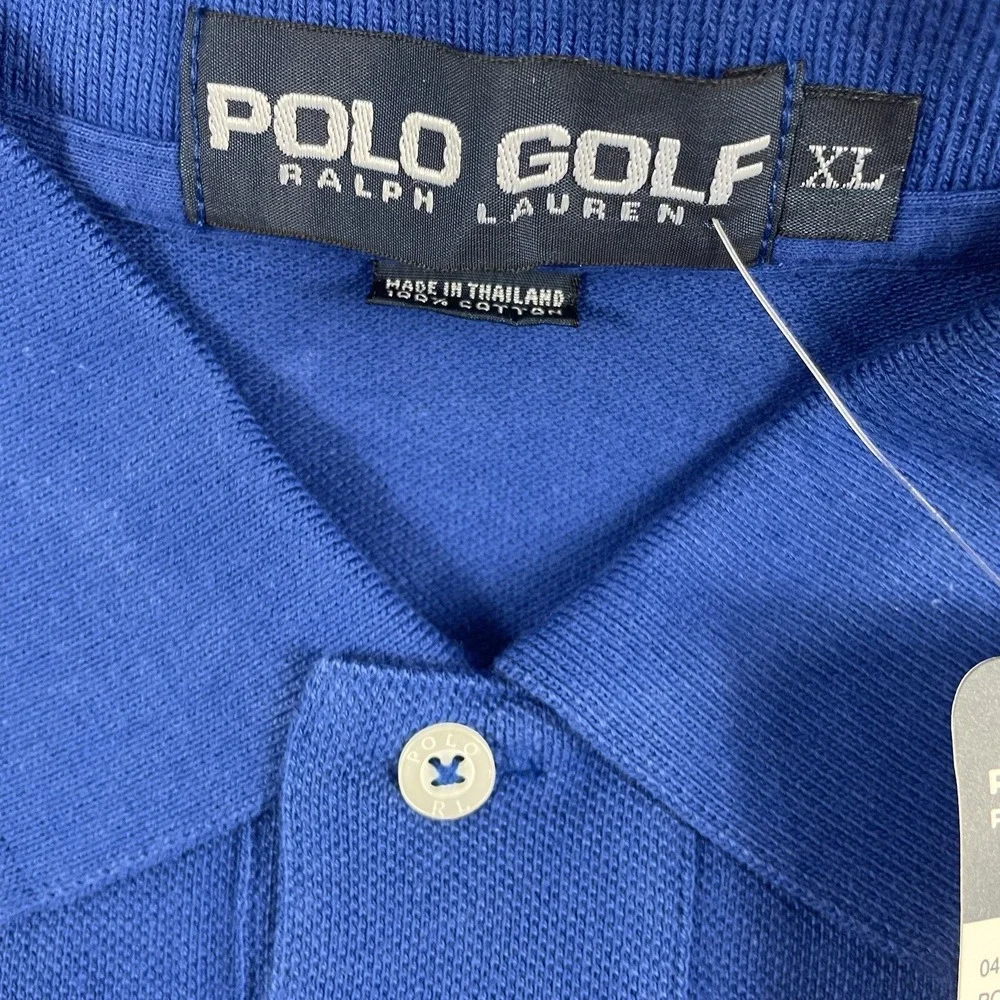 Polo Ralph Lauren Golf Blue Cotton Embroidered Crest Polo Shirt Mens XL VTG NWT